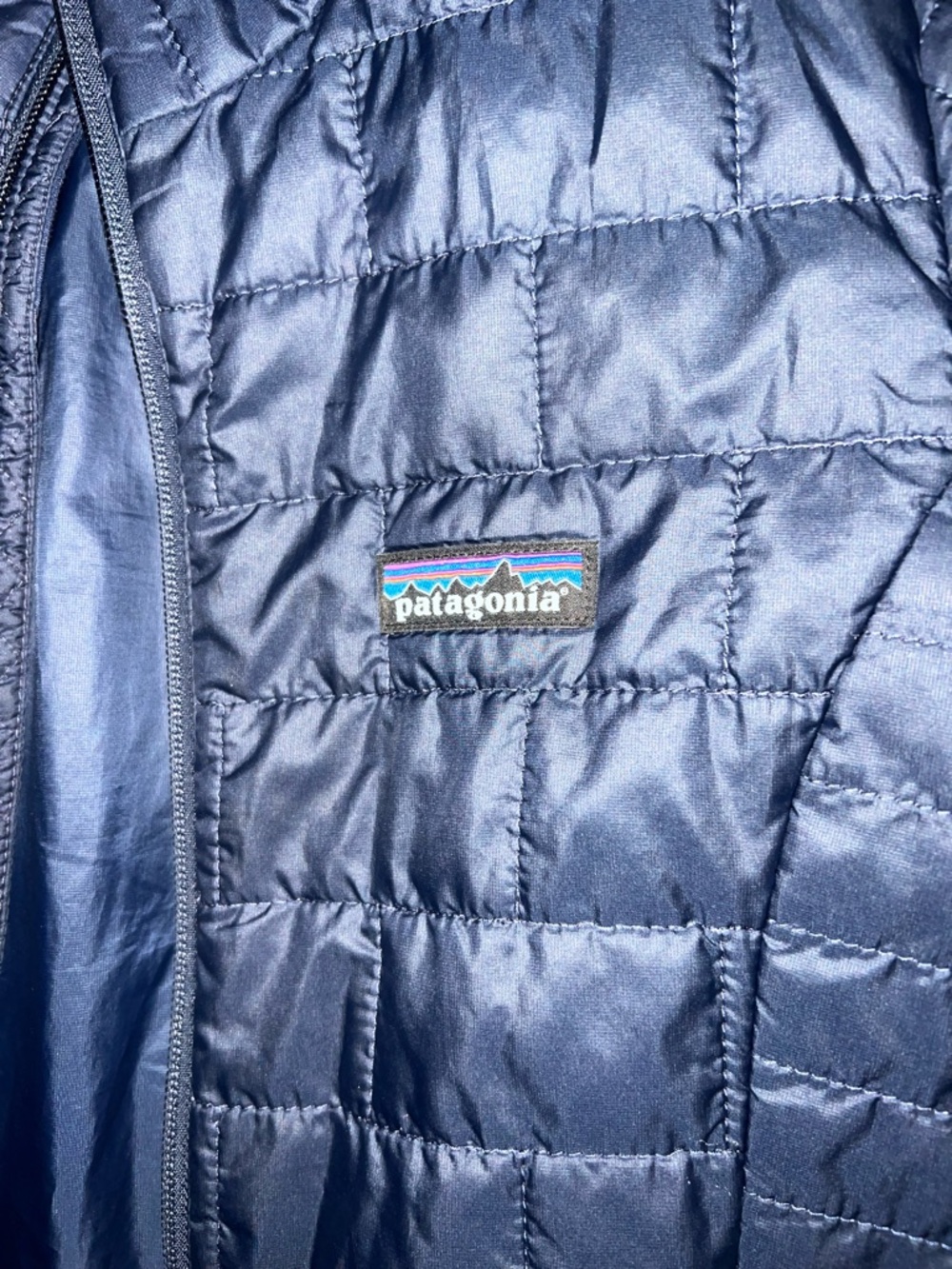 Patagonia Navy Quilted Jacket with Mountain Logo